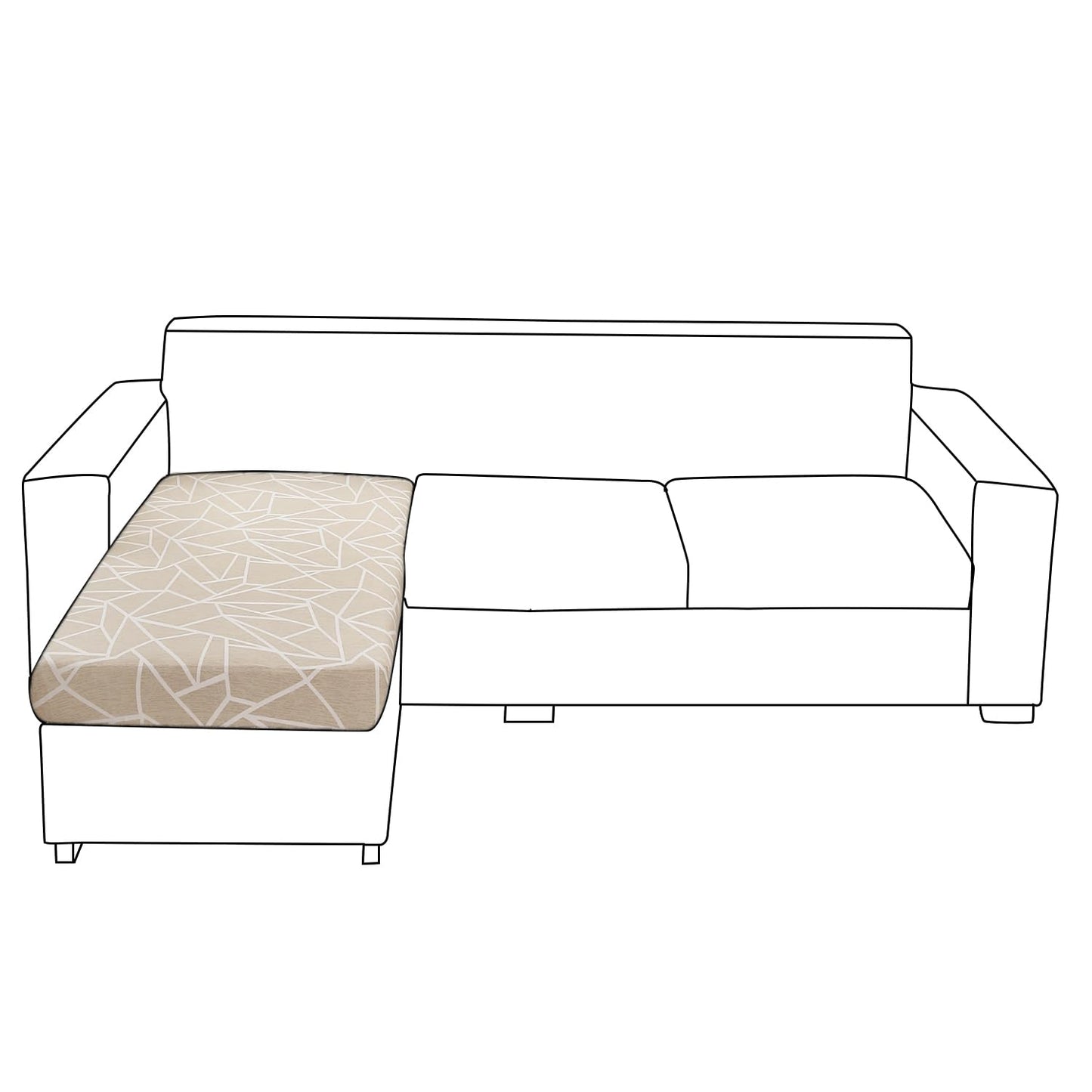 140 GSM Stretchable Printed Elastic Sofa Cushion Seat Cover for 1 /2 /3 Seaters / Pieces for Sofa, Beige Abstract Geometry
