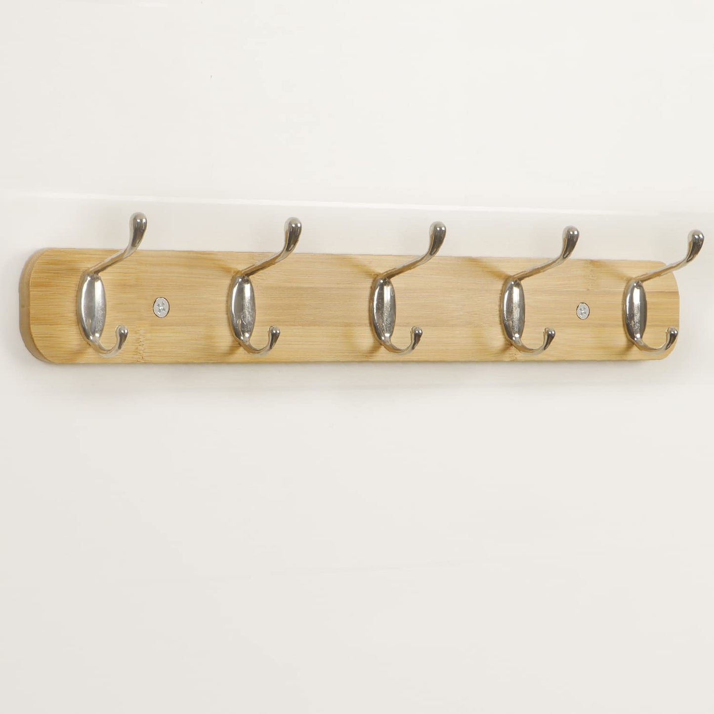 Bamboo Wooden Wall Mounted Hook Rail for Hanging Clothes - 3/4/5 Hooks Rail
