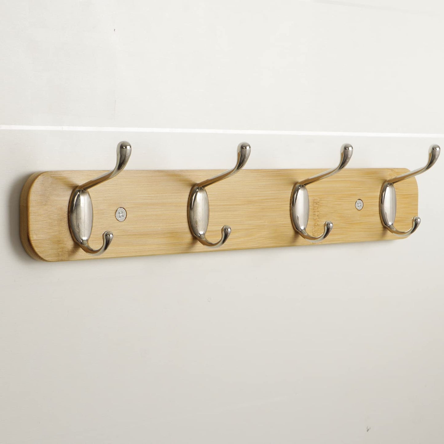 Bamboo Wooden Wall Mounted Hook Rail for Hanging Clothes - 3/4/5 Hooks Rail
