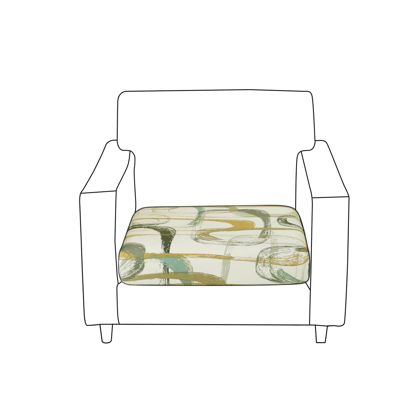 140 GSM Stretchable Printed Elastic Sofa Cushion Seat Cover for 1 /2 /3 Seaters / Pieces for Sofa, Parchement Beige Abstract Art