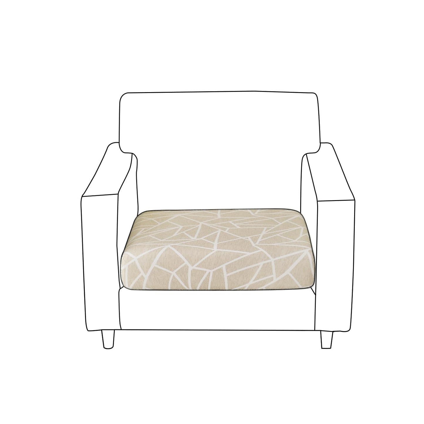 140 GSM Stretchable Printed Elastic Sofa Cushion Seat Cover for 1 /2 /3 Seaters / Pieces for Sofa, Beige Abstract Geometry