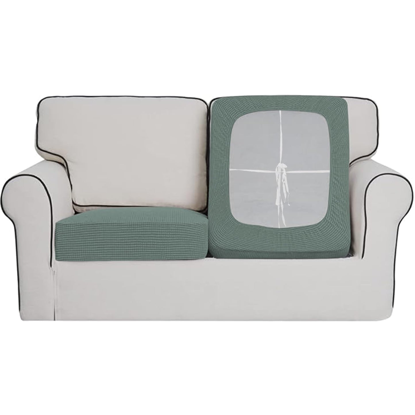 Stretchable Thick Jacquard Textured Seat Cushion Cover for 1/2/3 Seaters / Pieces for Sofa, Green