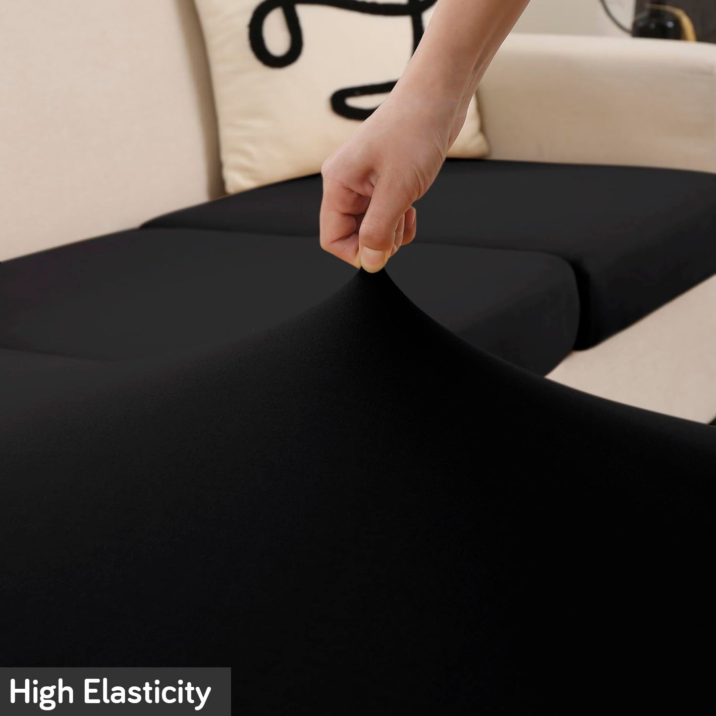 100% Waterproof Stretchable Seat Couch Cushion Cover for 1/2/3 Seater, Black