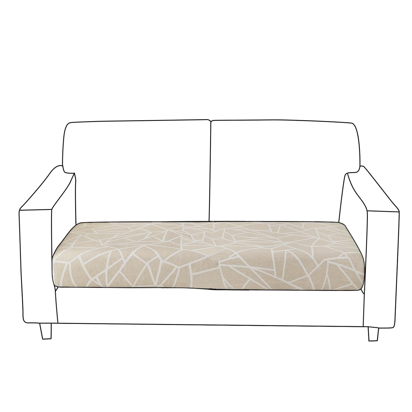 140 GSM Stretchable Printed Elastic Sofa Cushion Seat Cover for 1 /2 /3 Seaters / Pieces for Sofa, Beige Abstract Geometry