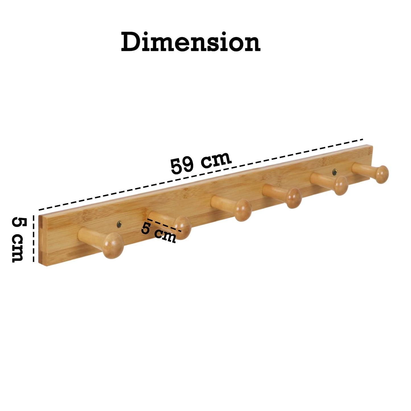 Bamboo Wooden Heavy Duty Wall Mounted Hooks for Hanging - 3/4/5 Hooks | Hook Rail for Clothes