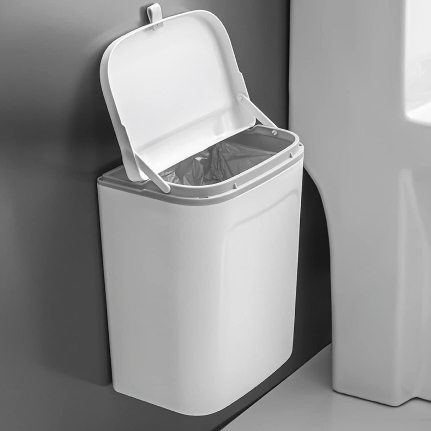 Plastic Hanging/Wall Mounted Dustbin For Bathroom Toilet Kitchen Home Or Office, White, Pack Of 1, Open-Top