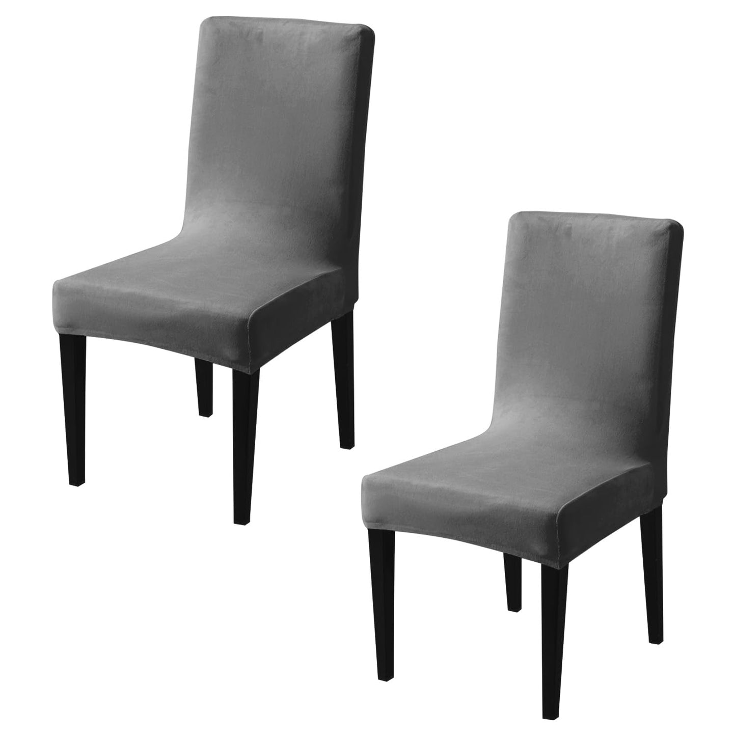 Elastic Stretchable Premium Velvet Dining Chair Cover, Dark Grey