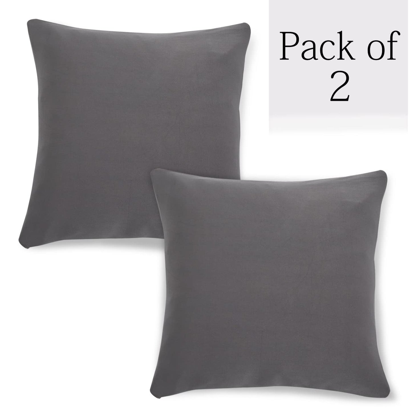 HOKIPO Stretchable Pack of 2 Plain Cushion Cover 16x16, Light Grey