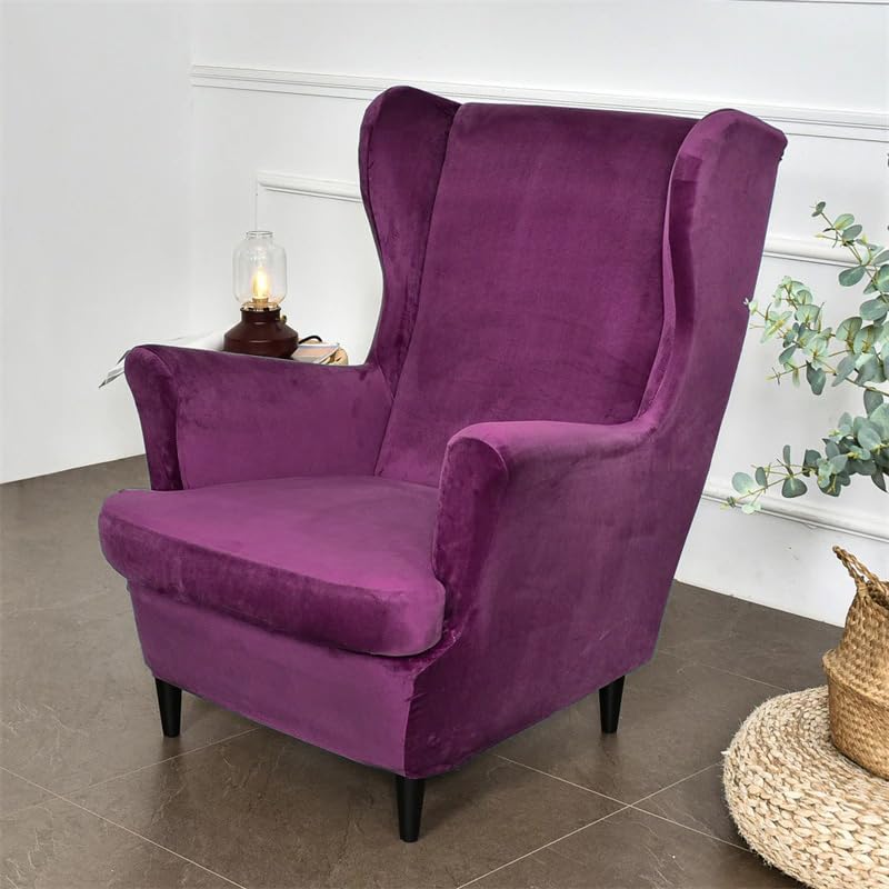 Buy Purple Premium Velvet Chair Covers for Wingback Chairs