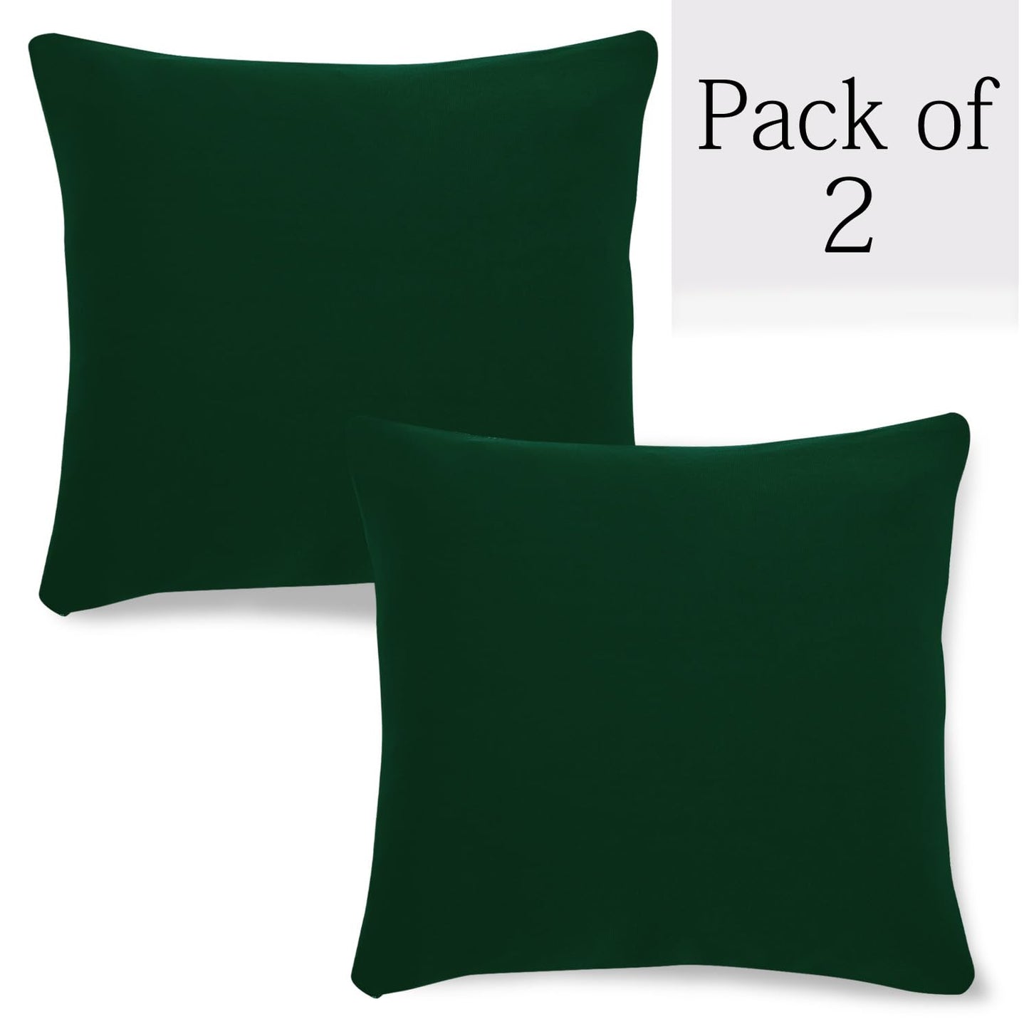 HOKIPO Stretchable Pack of 2 Plain Cushion Cover 16x16 inch, Bottle Green