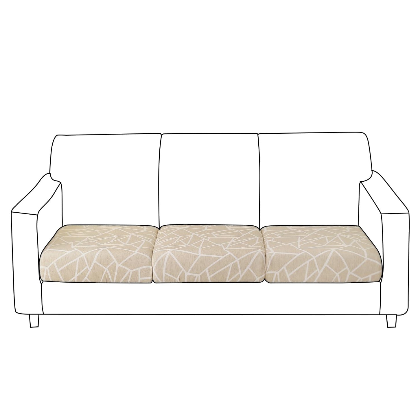 140 GSM Stretchable Printed Elastic Sofa Cushion Seat Cover for 1 /2 /3 Seaters / Pieces for Sofa, Beige Abstract Geometry
