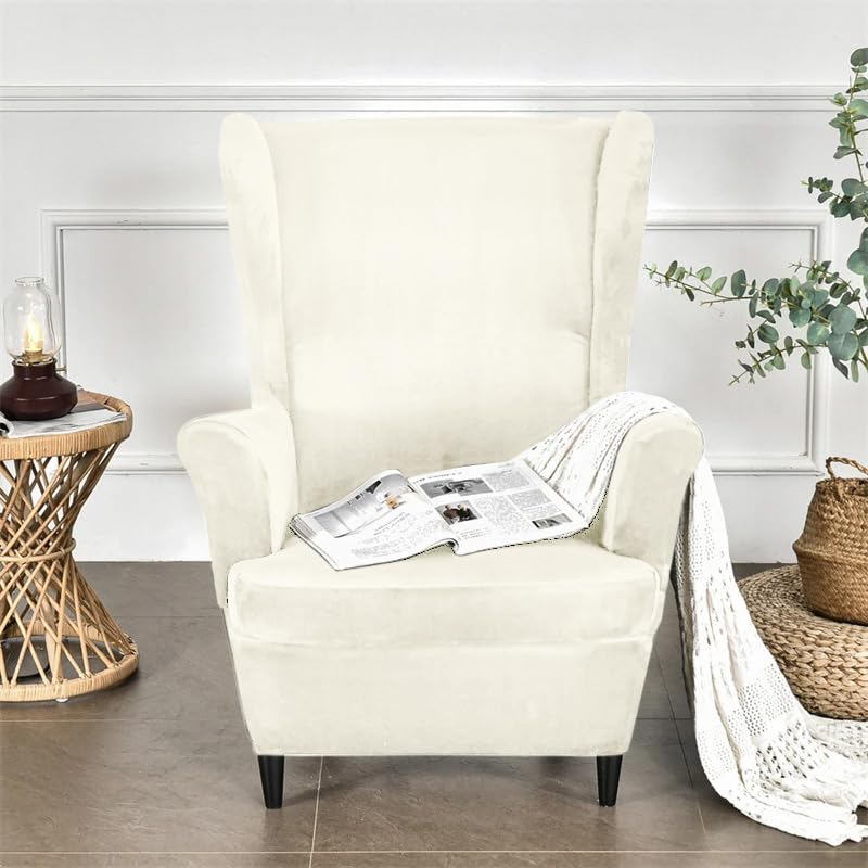 Stylish Beige Velvet Wing Chair Covers