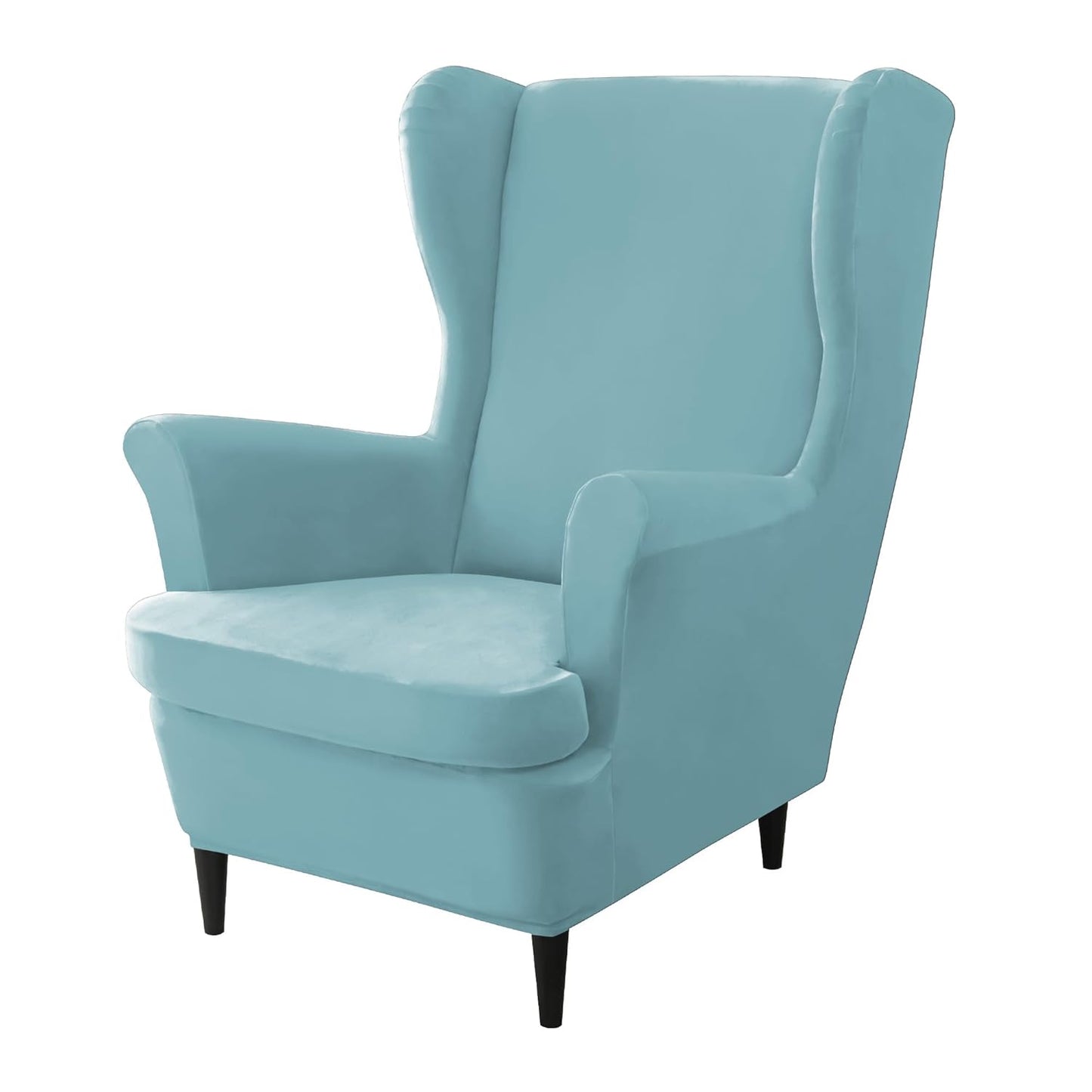Premium Sky Blue Velvet Chair Covers for Wingback Chairs | Hokipo