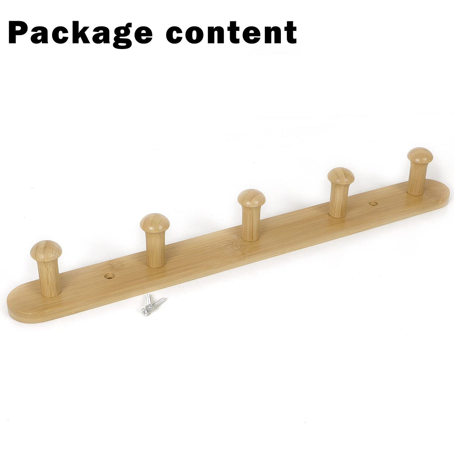 Bamboo Wooden Heavy Duty Wall Mounted Hooks for Hanging - 3/4/5 Hooks Rail