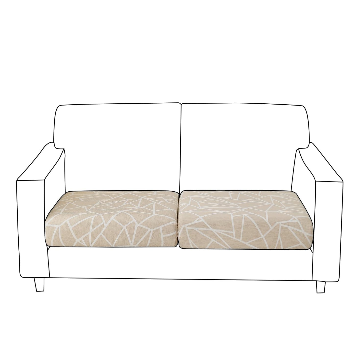 140 GSM Stretchable Printed Elastic Sofa Cushion Seat Cover for 1 /2 /3 Seaters / Pieces for Sofa, Beige Abstract Geometry
