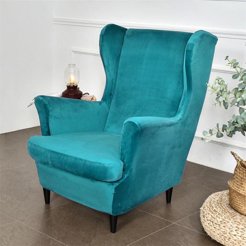 Premium Turquoise Velvet Chair Covers for Wingback Chairs