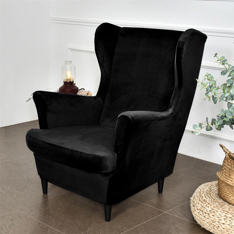 Buy Black Premium Velvet Chair Covers for Wingback Chairs