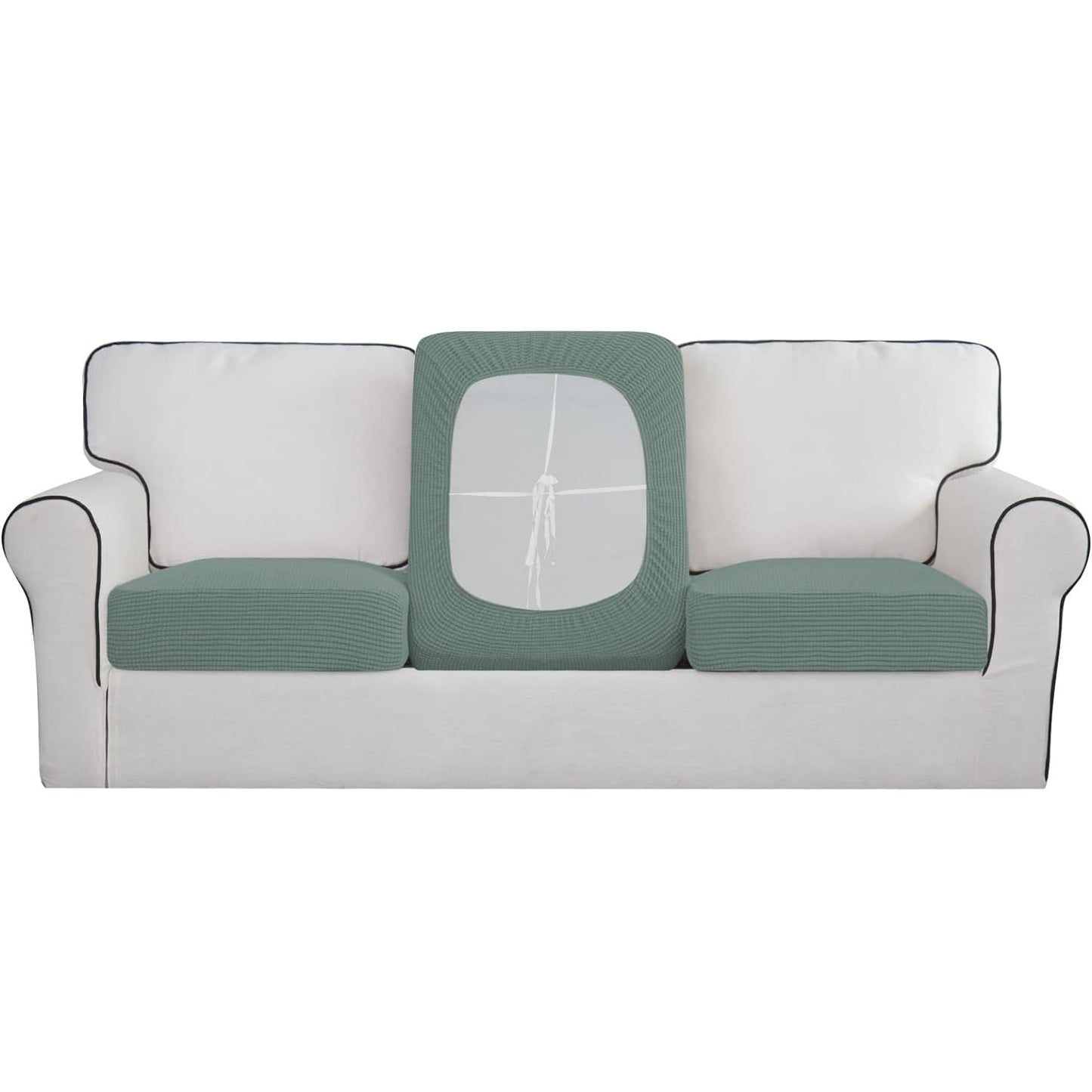 Stretchable Thick Jacquard Textured Seat Cushion Cover for 1/2/3 Seaters / Pieces for Sofa, Green
