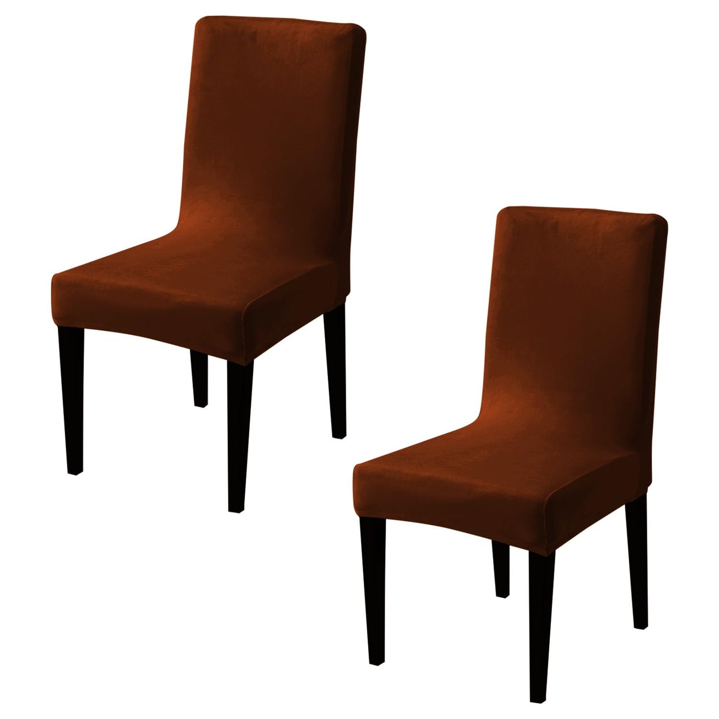 Elastic Stretchable Premium Velvet Dining Chair Cover, Rustic Brown