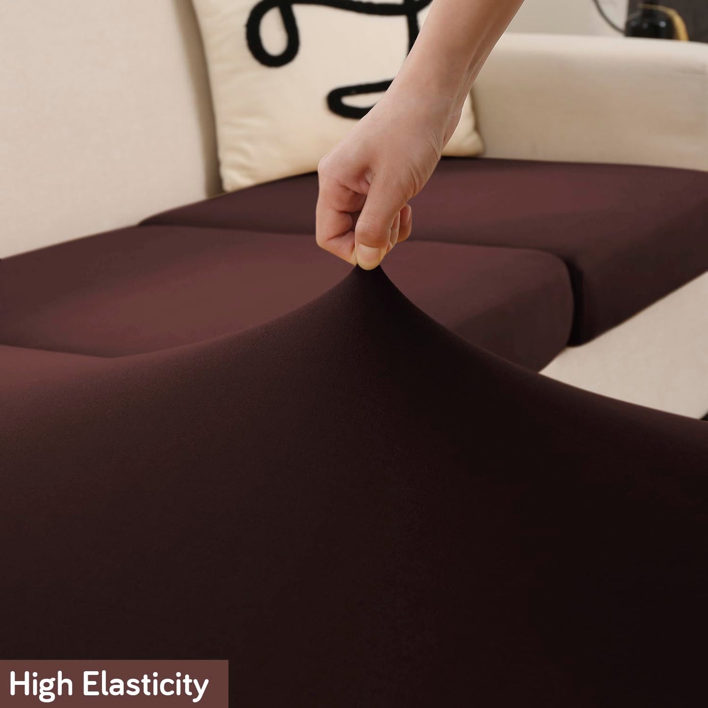 100% Waterproof Stretchable Seat Couch Cushion Cover for 1/2/3 Seater, Brown