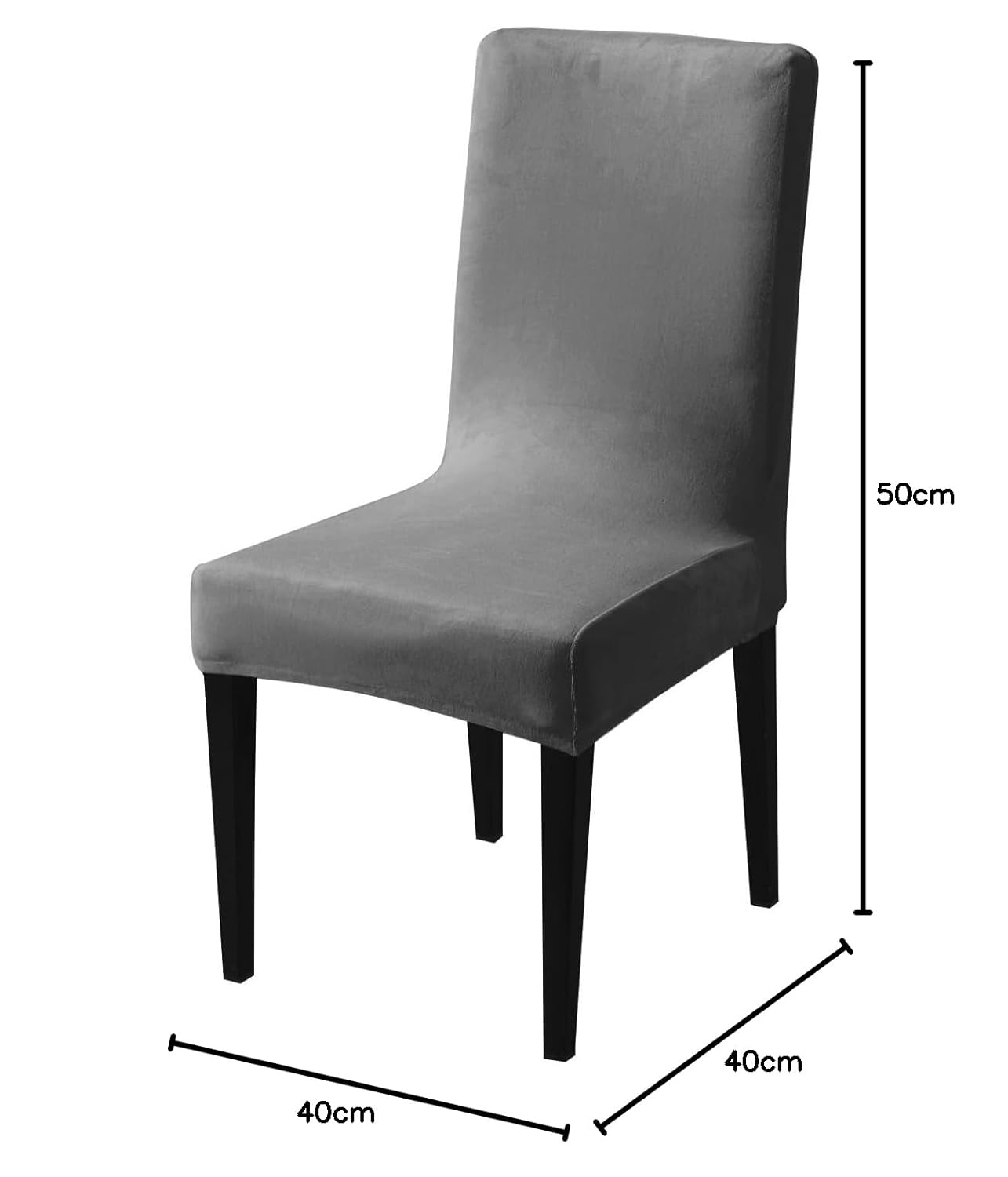 Elastic Stretchable Premium Velvet Dining Chair Cover, Dark Grey