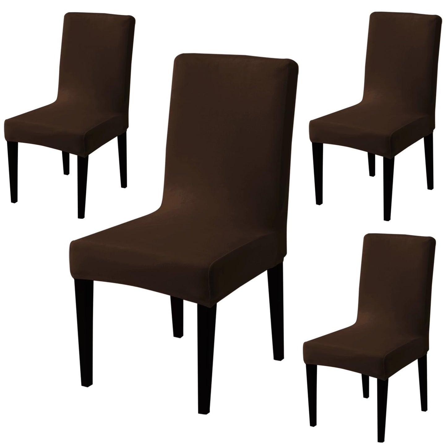Elastic Stretchable Premium Velvet Dining Chair Cover, Brown