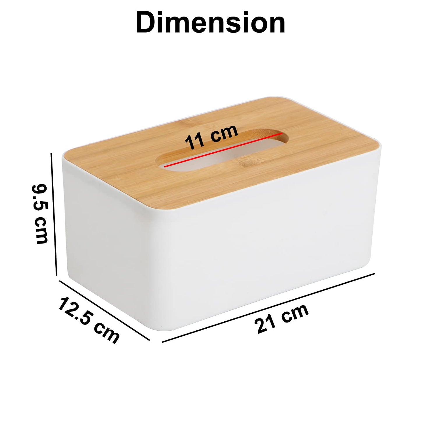 Bamboo Cover Plastic Tissue Box Holder, Tissue Paper Holder Box Case, Tissue Holder Dispenser Organizer for Car Decor Home, 21x12.5x9.5 cm
