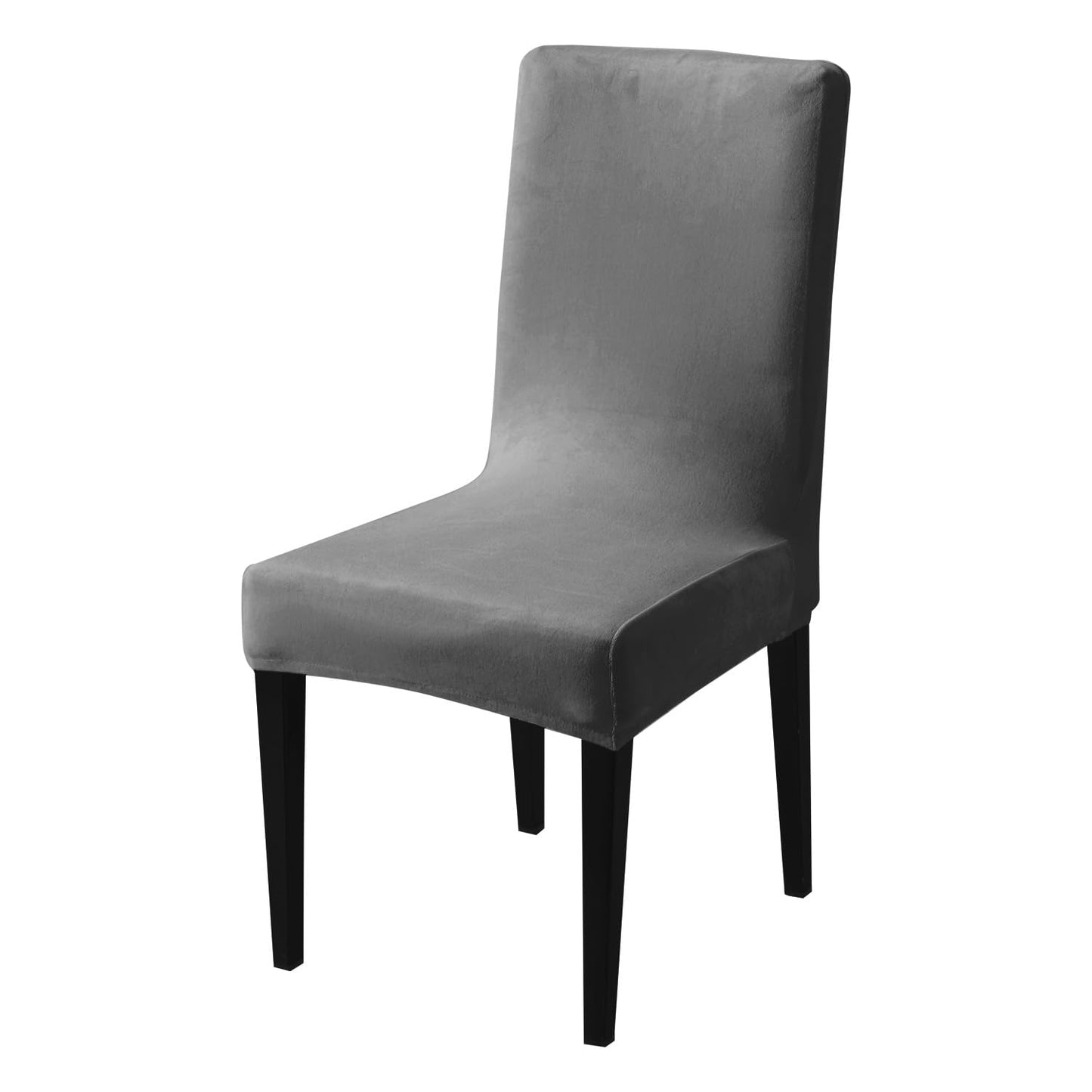 Elastic Stretchable Premium Velvet Dining Chair Cover, Dark Grey