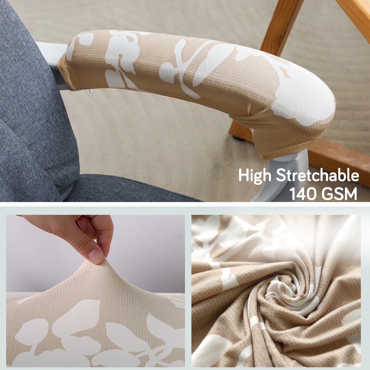 140gsm Printed Armrest Covers for Office Chair (Zipper Style), 1 Pair, Buff Brown Sillehoute Floral
