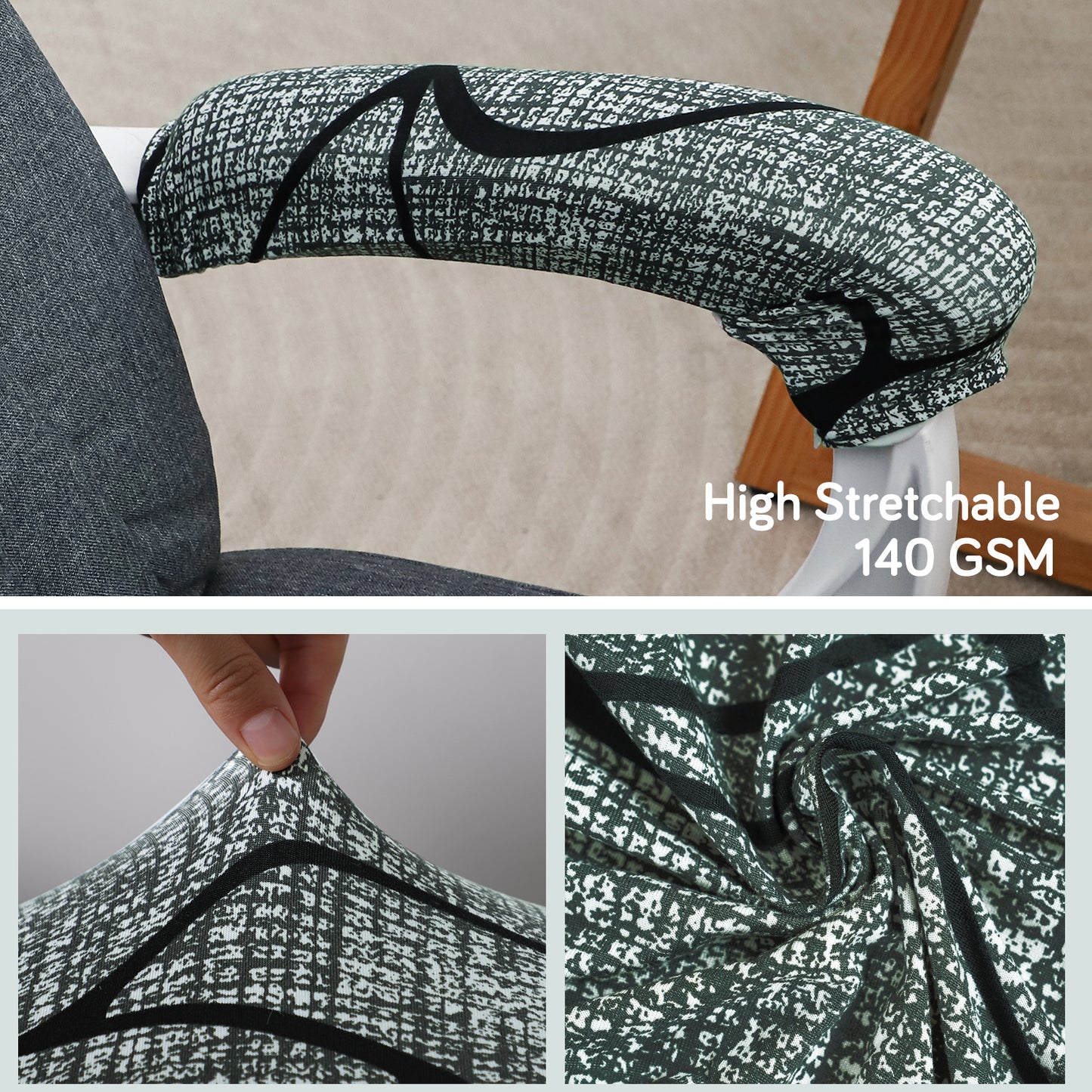140gsm Printed Armrest Covers for Office Chair (Zipper Style), 1 Pair, Intense Grey Abstract Floral