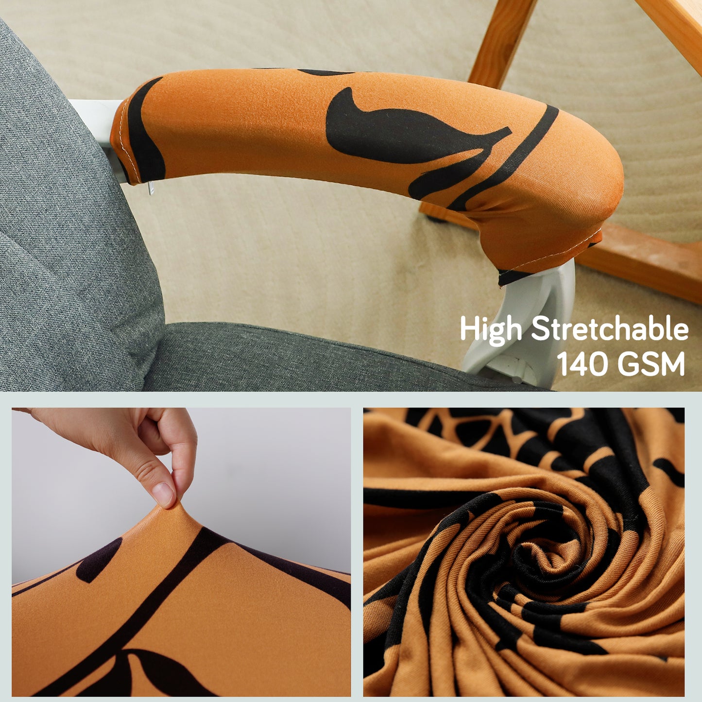 140gsm Printed Armrest Covers for Office Chair (Zipper Style), 1 Pair, Copper Brown Floral