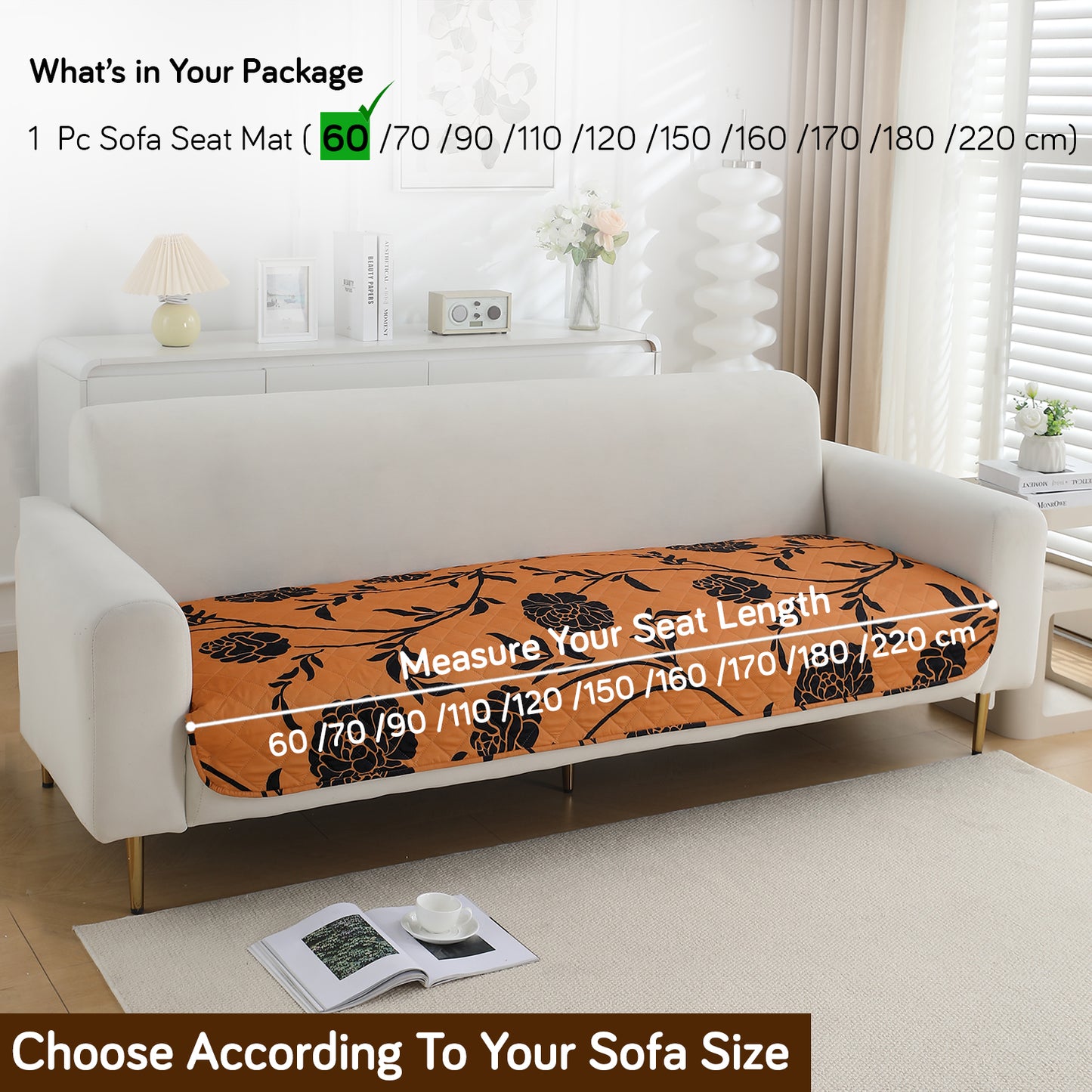 Water Repellent + Waterproof Quilted Sofa Mats, Copper Brown Floral