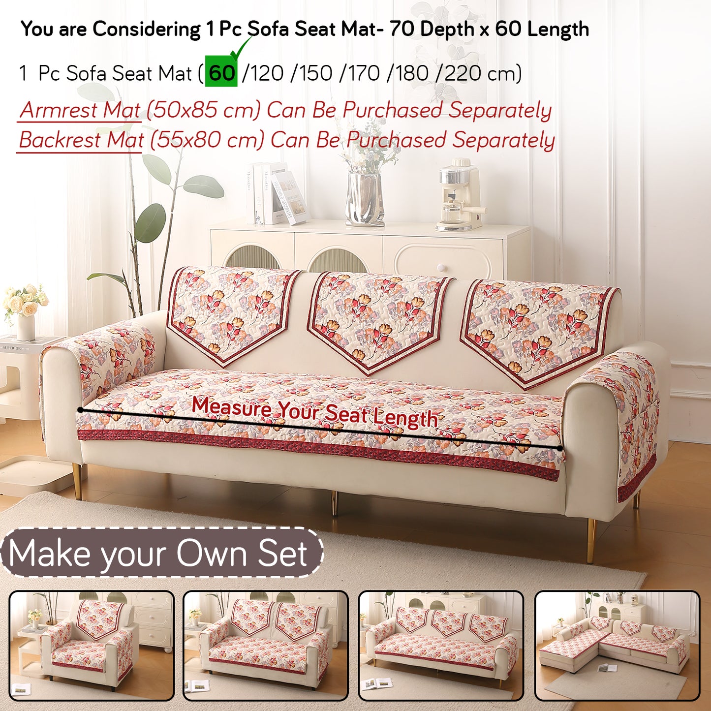 Florentina Series Premium Holland Velvet Sofa Cover Mat - Autumn Cream