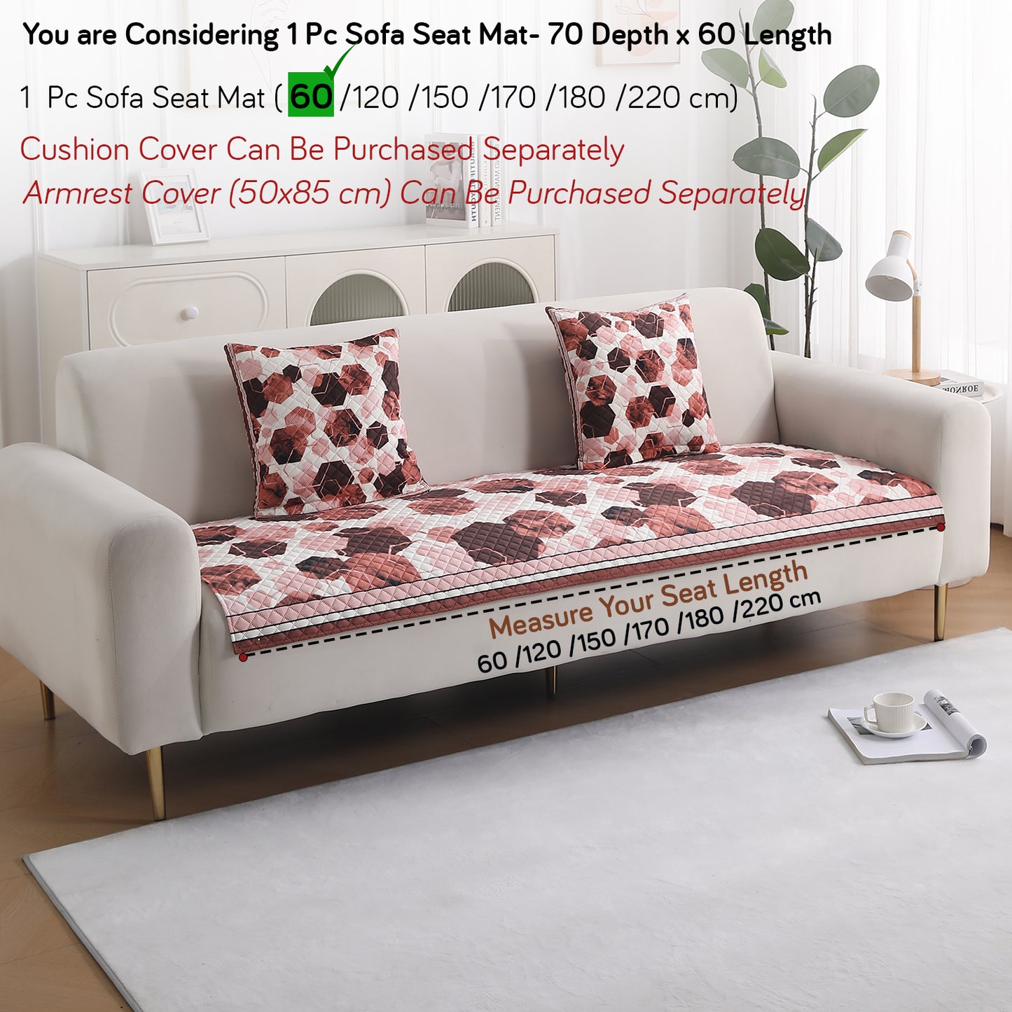 LiefNest Holland Velvet Sofa Cover Mat with Foam Filling - Geometric Hexagon Cider