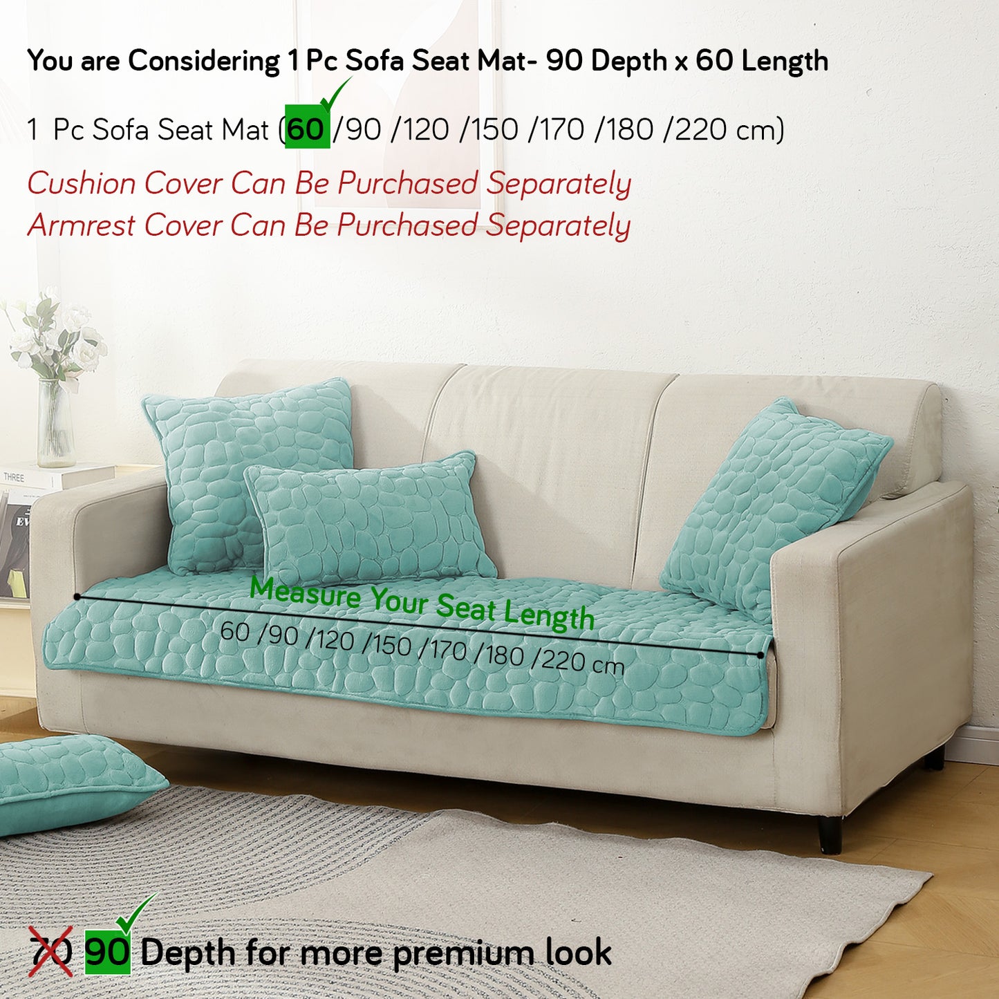 Premium Pebble Milk Velvet Anti Slip Sofa Mats, Fog Blue
