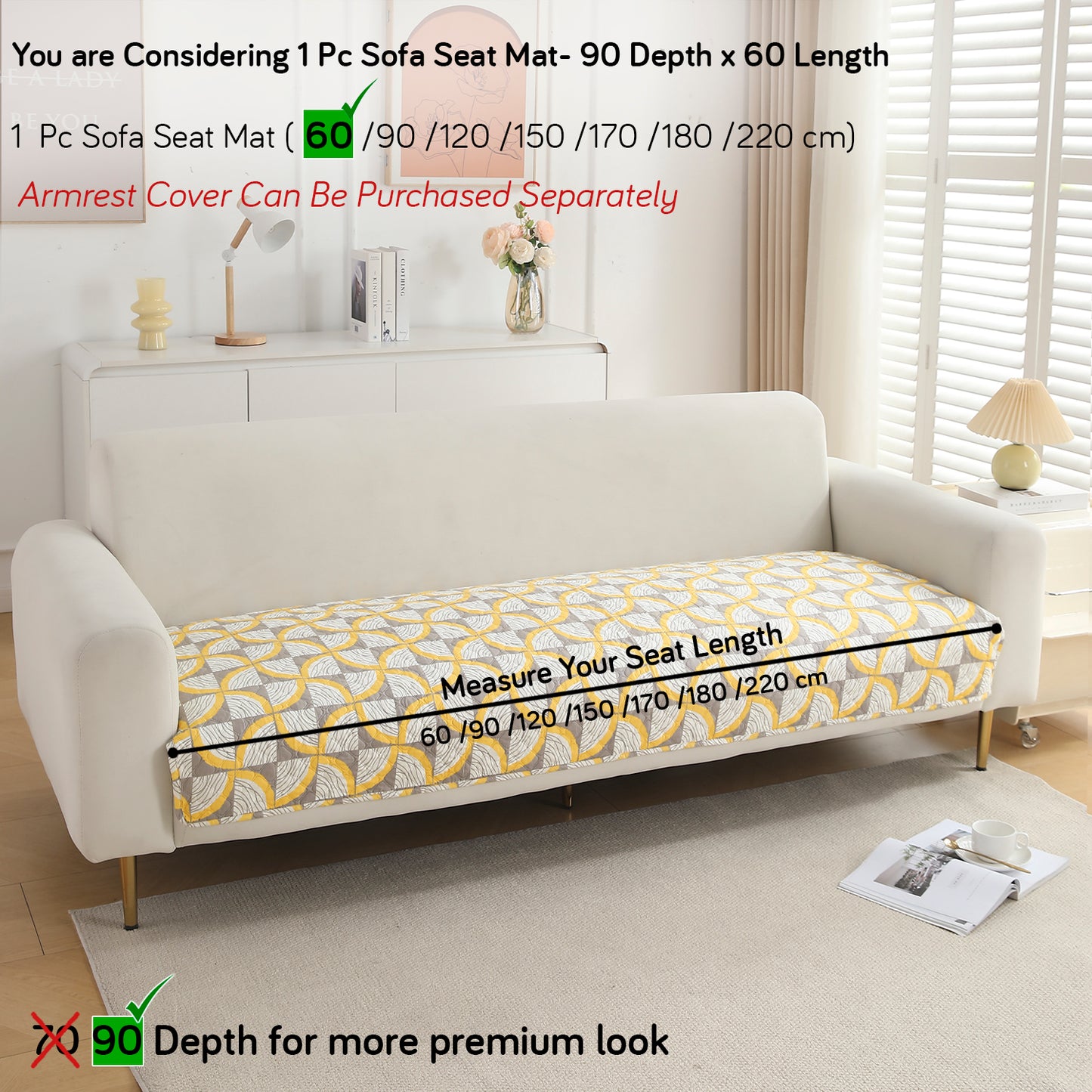 Polyester Printed Quilted Sofa Cover Mats, Windmill Cyber Yellow