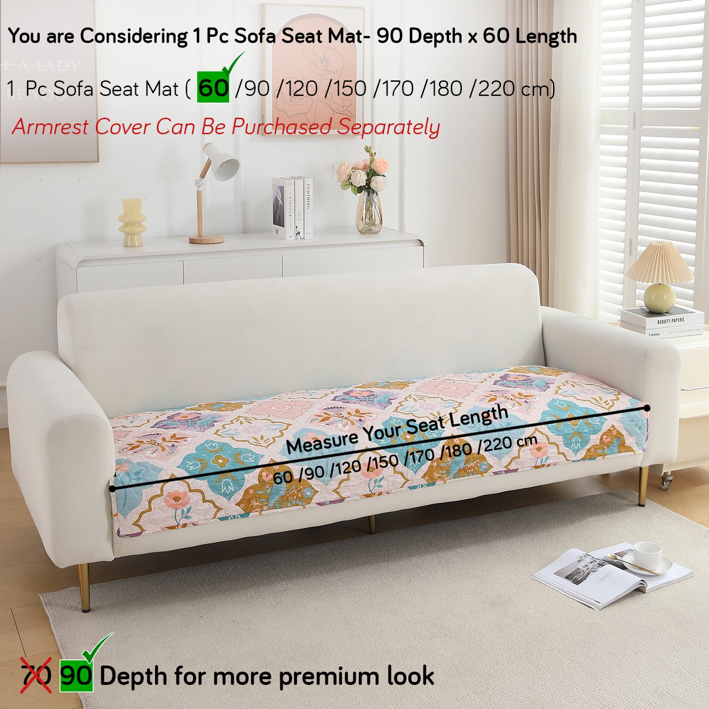 Polyester Printed Quilted Sofa Cover Mats, Quatrefoil Multicolor