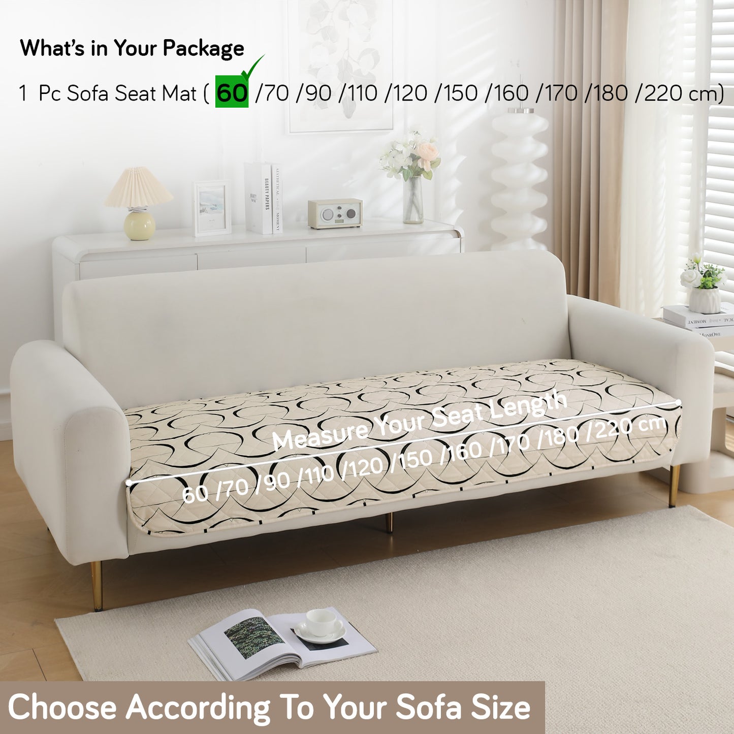 HOKIPO Water Repellent + Waterproof Quilted Sofa Mats, Natural Beige Abstract Art