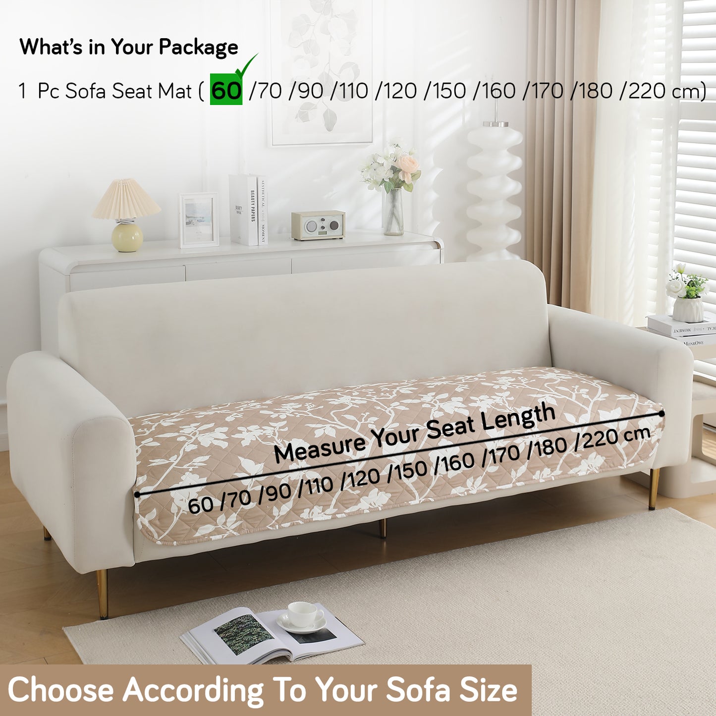 HOKIPO Water Repellent + Waterproof Quilted Sofa Mats, Buff Brown Sillehoute Floral