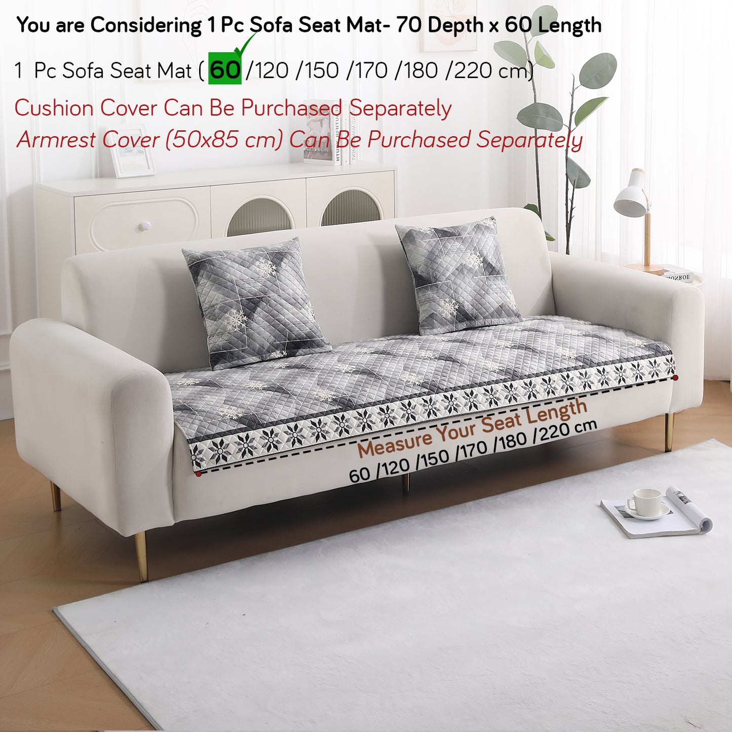 LiefNest Holland Velvet Sofa Cover Mat with Foam Filling - Snowflakes Gradient Grey