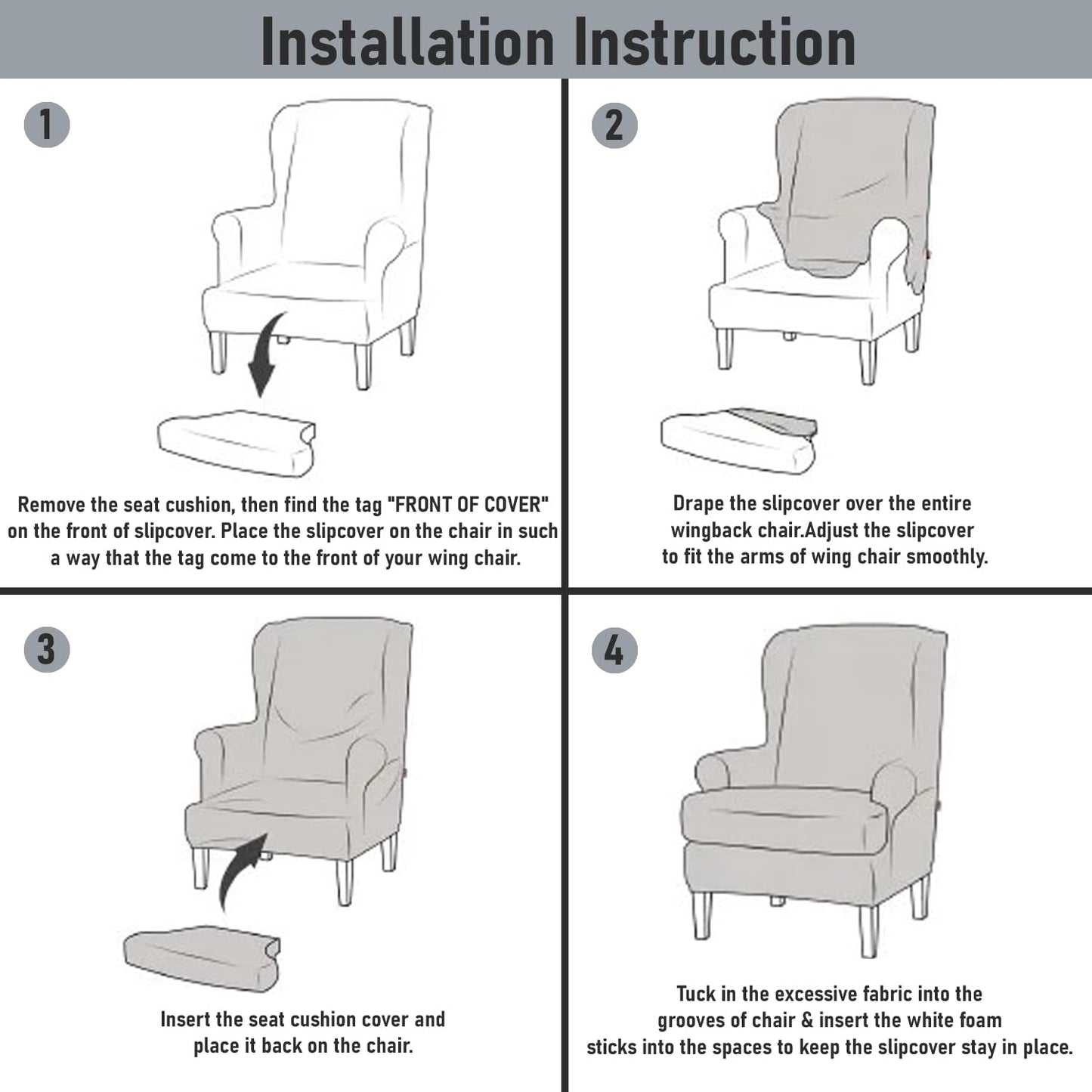 Step-by-Step Guide on How to Put on Dark Grey Stretchable Velvet Wing Chair Covers