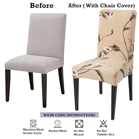 Elastic Stretchable Dining Chair Cover, Light Brown Vines