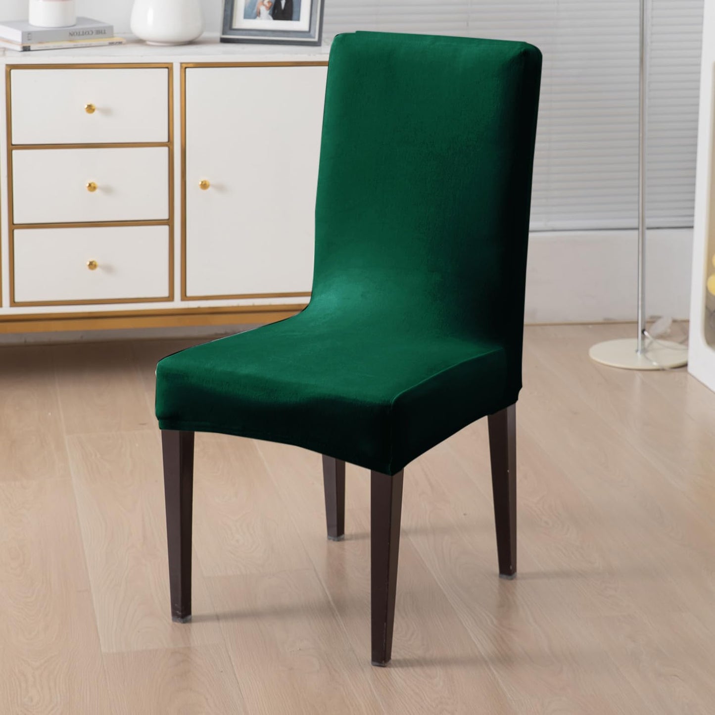Elastic Stretchable Premium Velvet Dining Chair Cover, Hunter Green