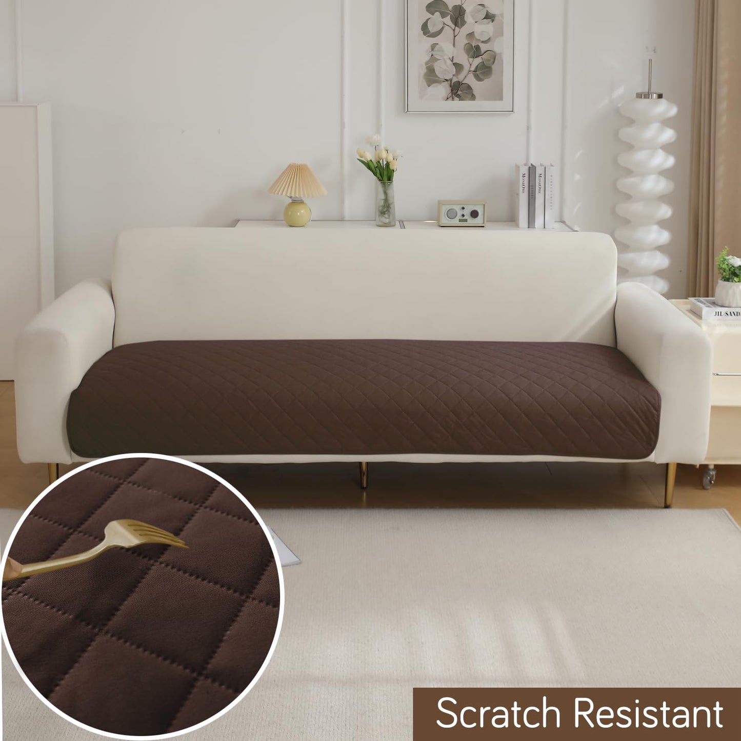 Waterproof Anti-Slip Quick Dry Sofa Seat Mat for 1/2/3 Seater, Brown