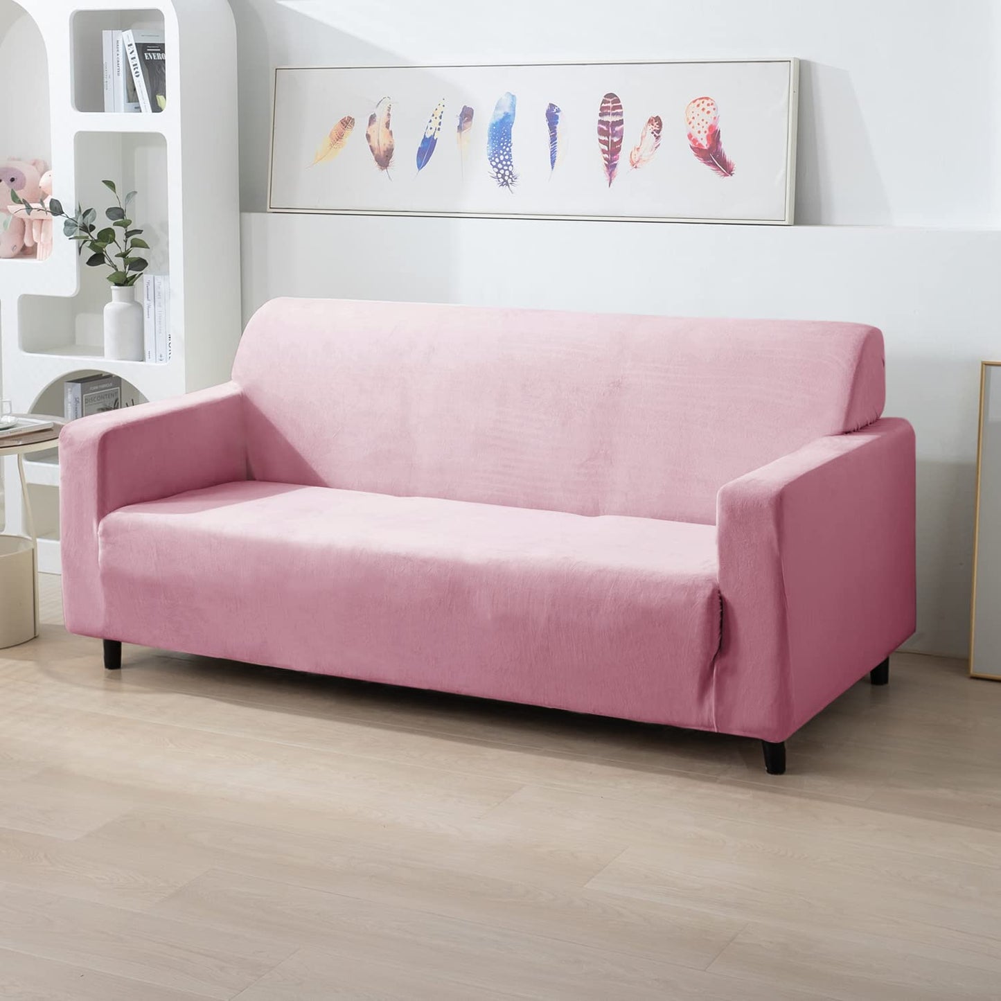 3 seater Pink stretchable velvet sofa covers
