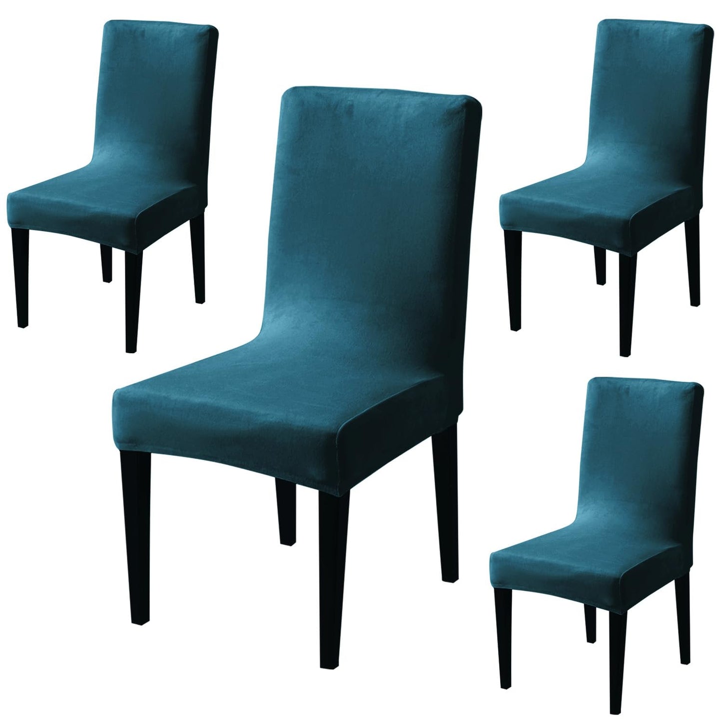 Elastic Stretchable Premium Velvet Dining Chair Cover, Peacock Blue