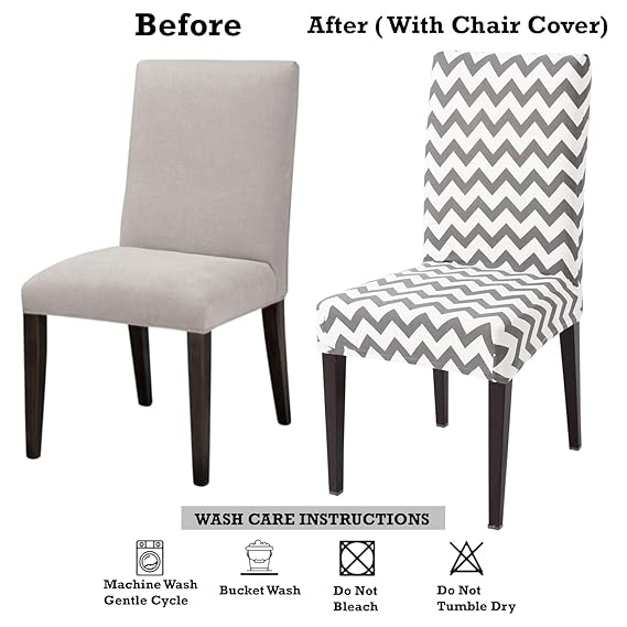 Dining chair before and after using Hokipo stretchable chair cover