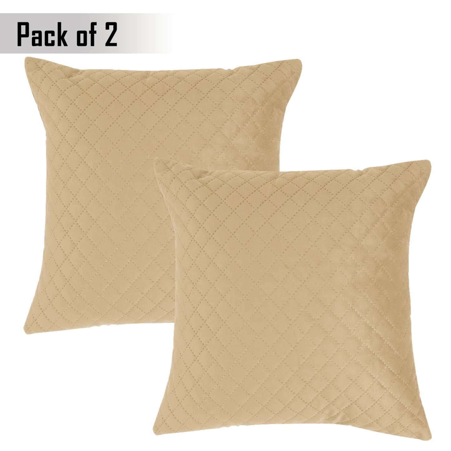 Quilted Velvet Sofa Cushion Cover Pack of 2, Natural Beige