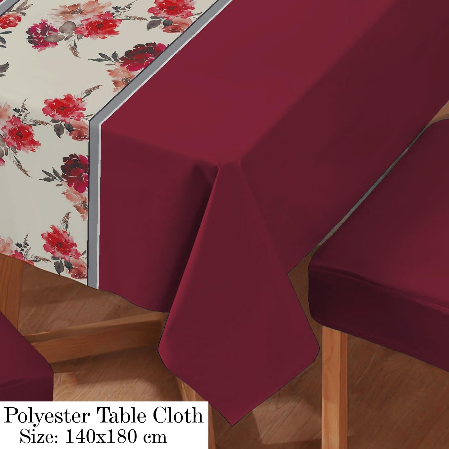 Polyester Dining Chair Covers Set of 4/6 with Matching Tablecloth, Floral Wine
