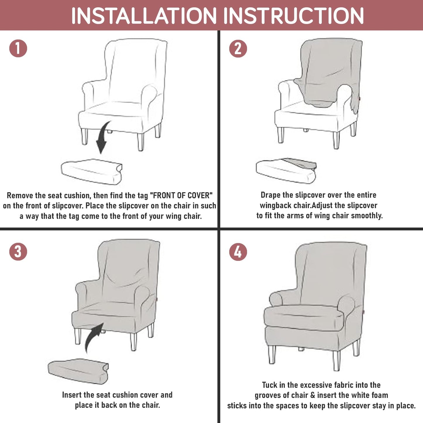 Guide on How to Put on Wine Abstract Geometry Elastic Wing Chair Cover